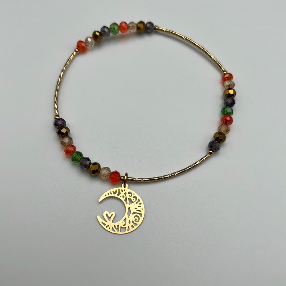 Bracelet- Stackable Stretch Cuff Sparkly Gold Wit… - image 4